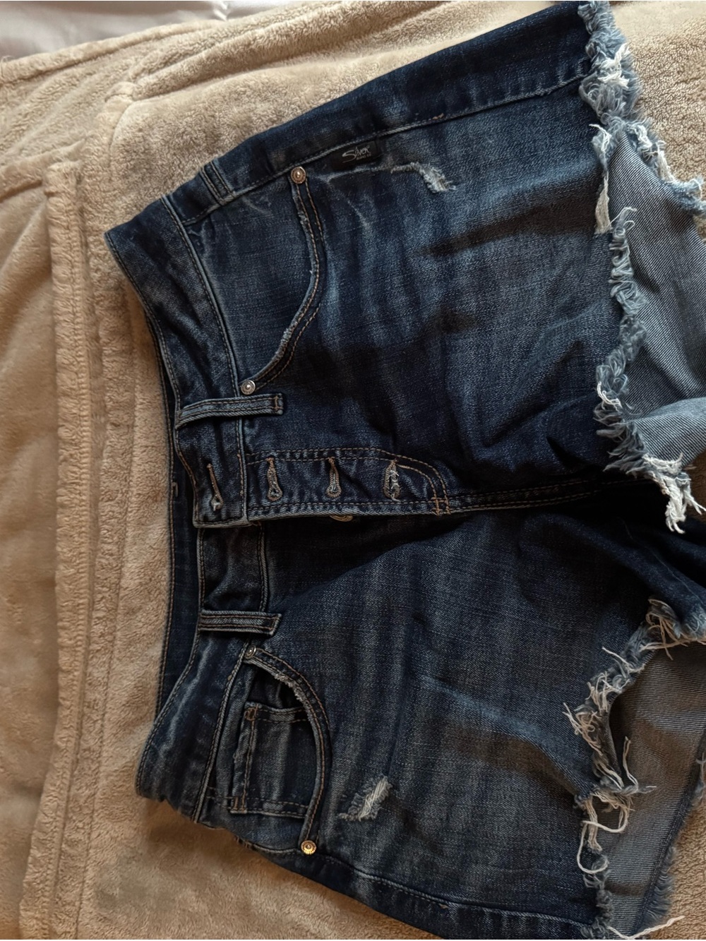 Silver Jeans Dark Indigo Frayed Hem Jean Shorts